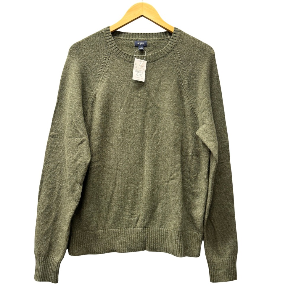 J.Crew Sweater Mens M Lambswool Blend Green Crewneck Pullover Knit Classic NEW